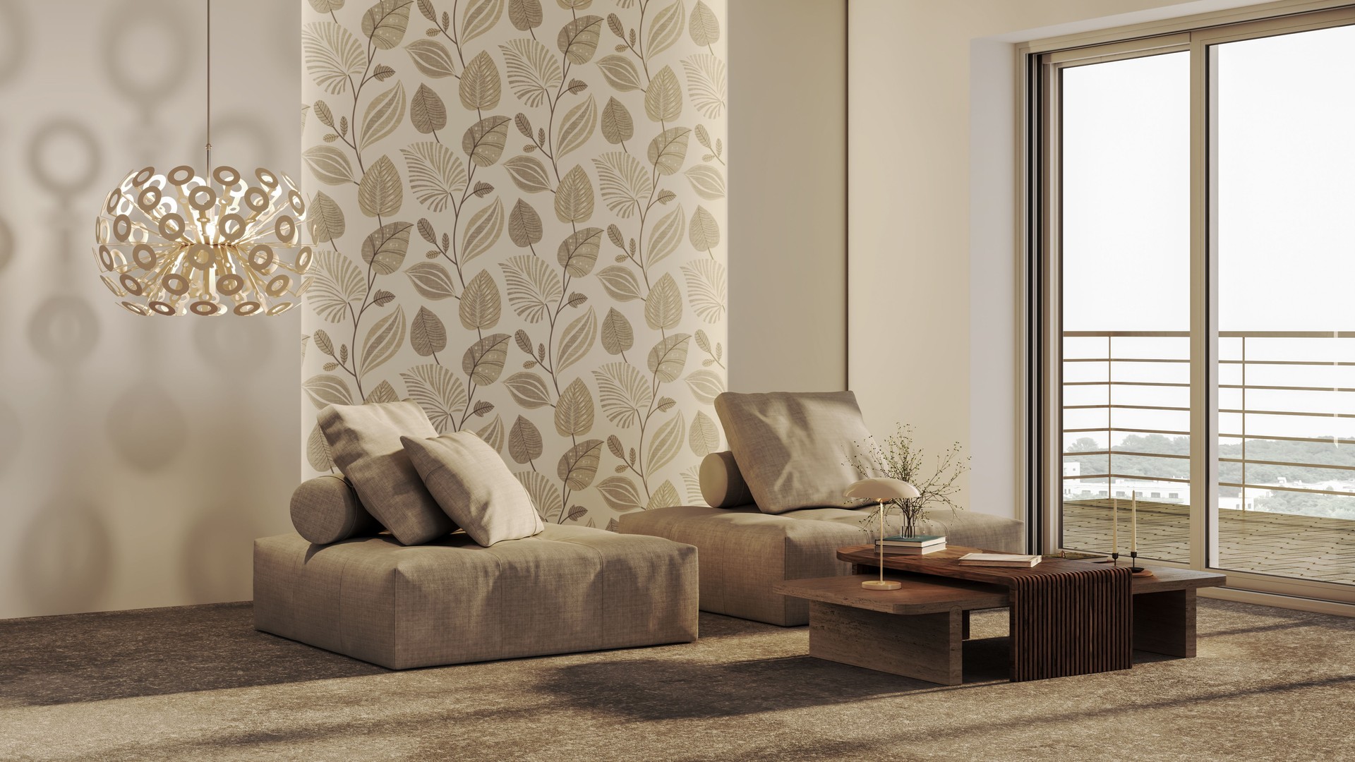 Large luxury modern bright interiors Living room mockup illustration 3D rendering image