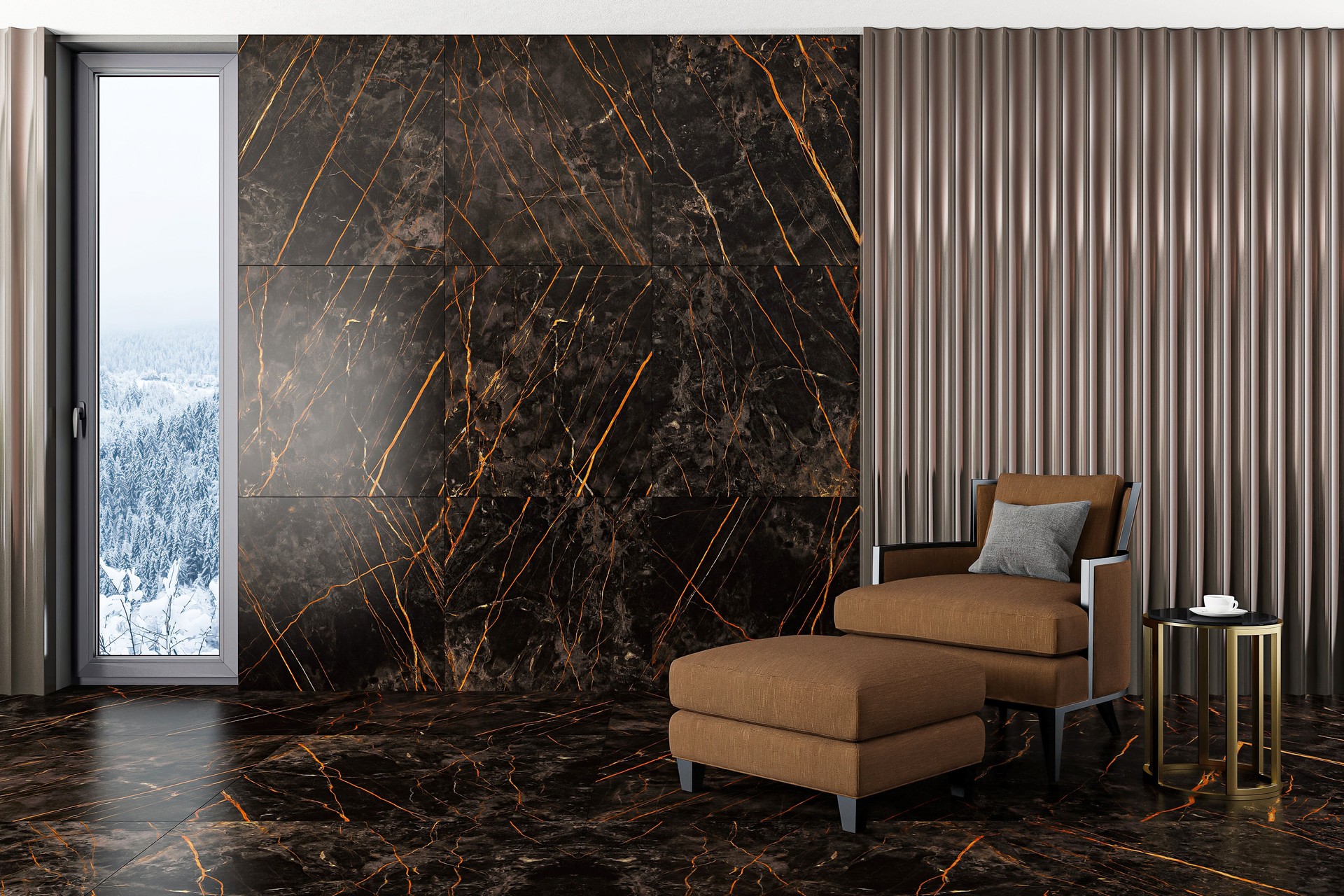 Modern minimalist apartment interior living room with wall design